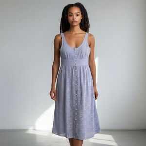 J Crew Eyelet Dress Periwinkle Blue Button Front Midi Tank Cotton 2